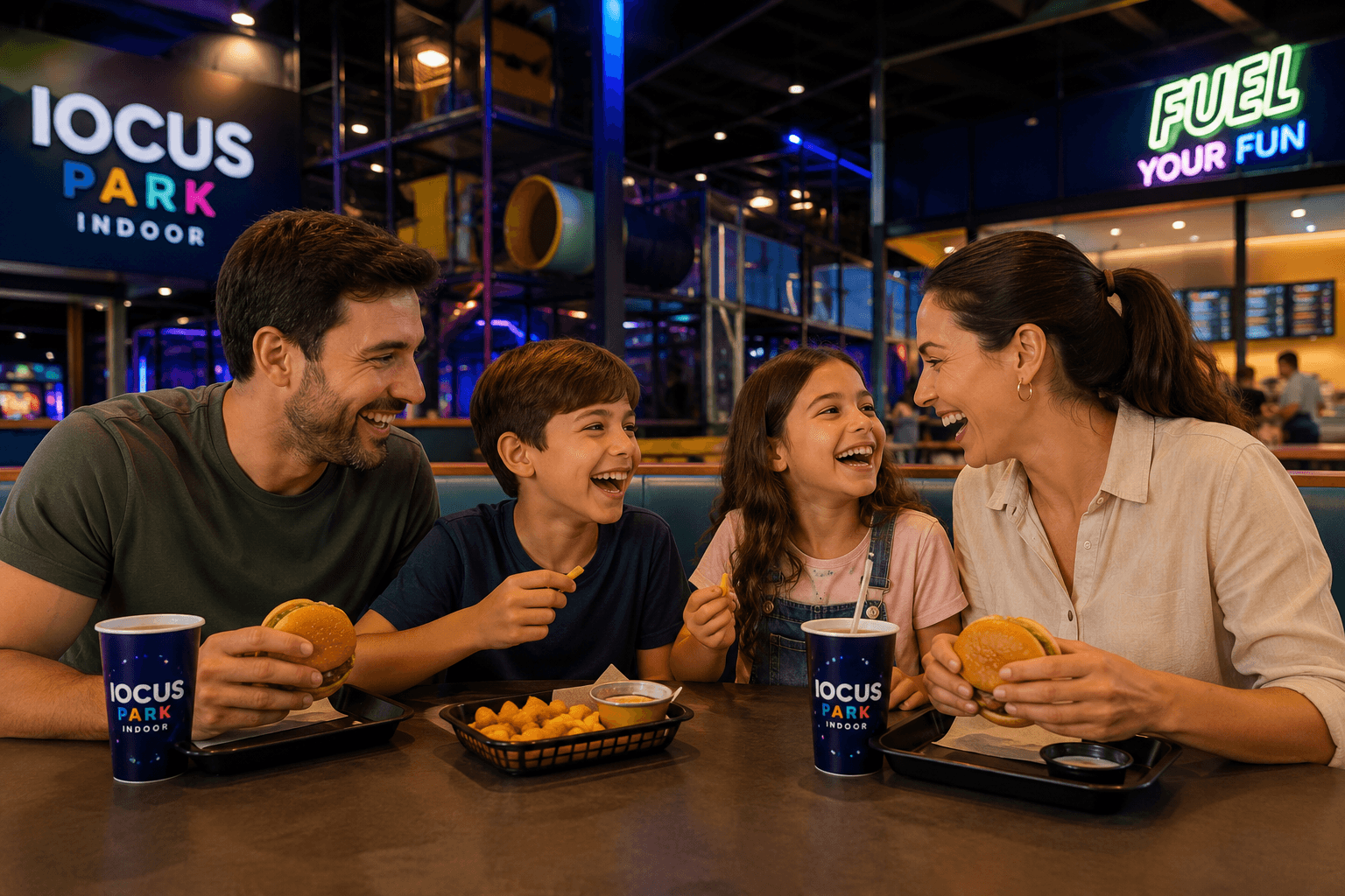 Família aproveitando uma refeição no Iocus Park